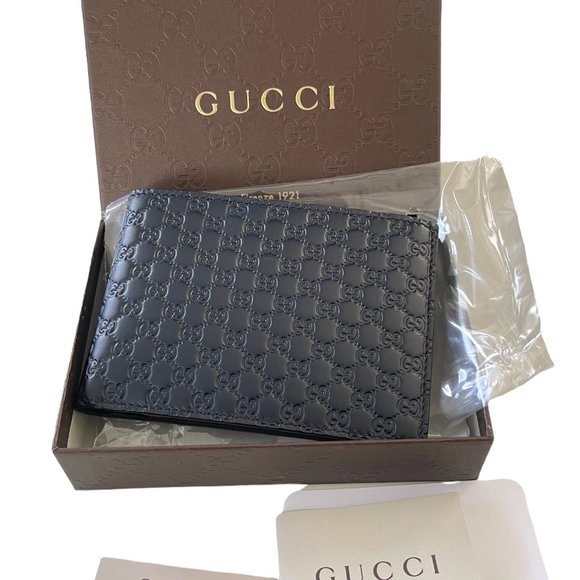 Gucci Men's Dark Navy GG Microguccissima Leather Bifold Wallet 278596 - Picture 1 of 10
